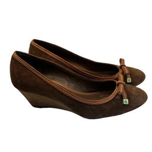 Ralph Lauren Suede kitten Wedge Shoe in Brown preppy academia Women's Size 7.5 b